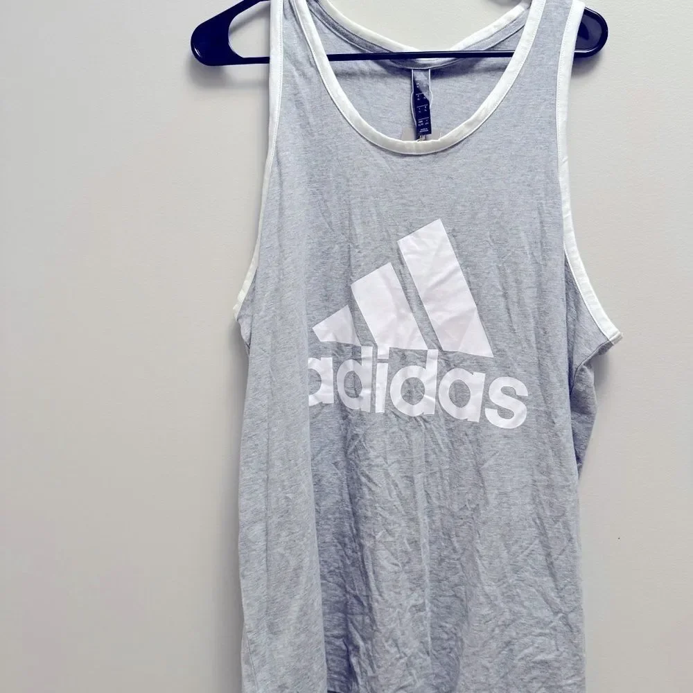 Adidas Mens Logo Tank Shirt Grey Heather White, sleeveless shirt